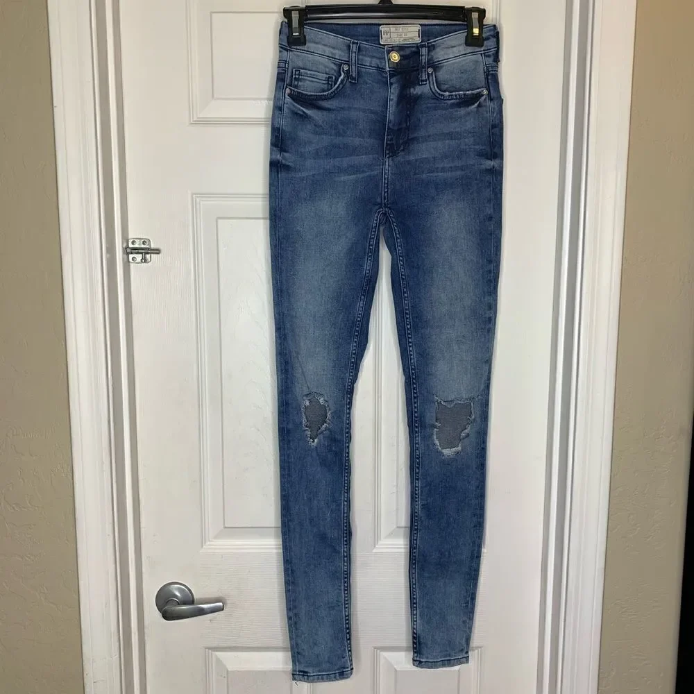 Free People High Rise Skinny Distressed Jeans
